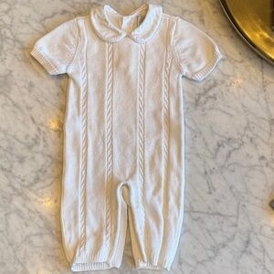 Hartstrings White Knit Peter Pan Collar One-Piece Romper